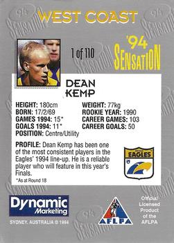 1994 AFL Sensation #1 Dean Kemp Back
